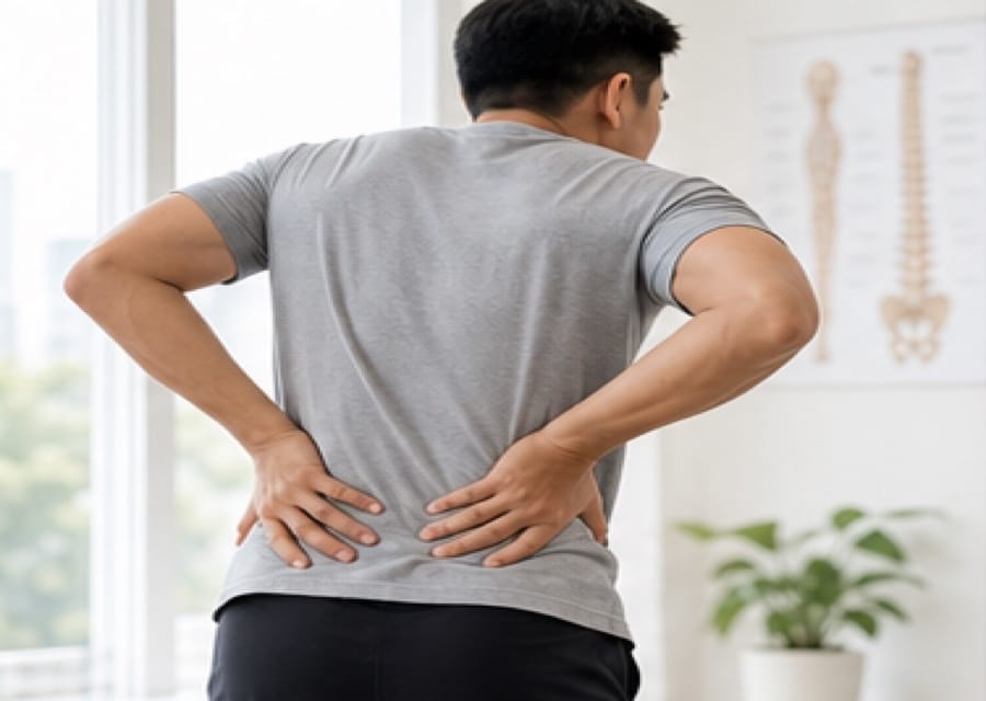 Person holding the lower back because of discomfort