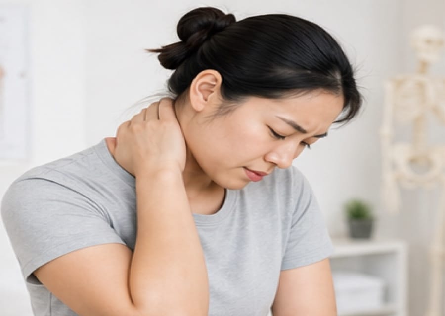Why Does Neck Pain Get Worse After Using Phone or Laptop? 1 Person holding the neck because of stiffness after screen use