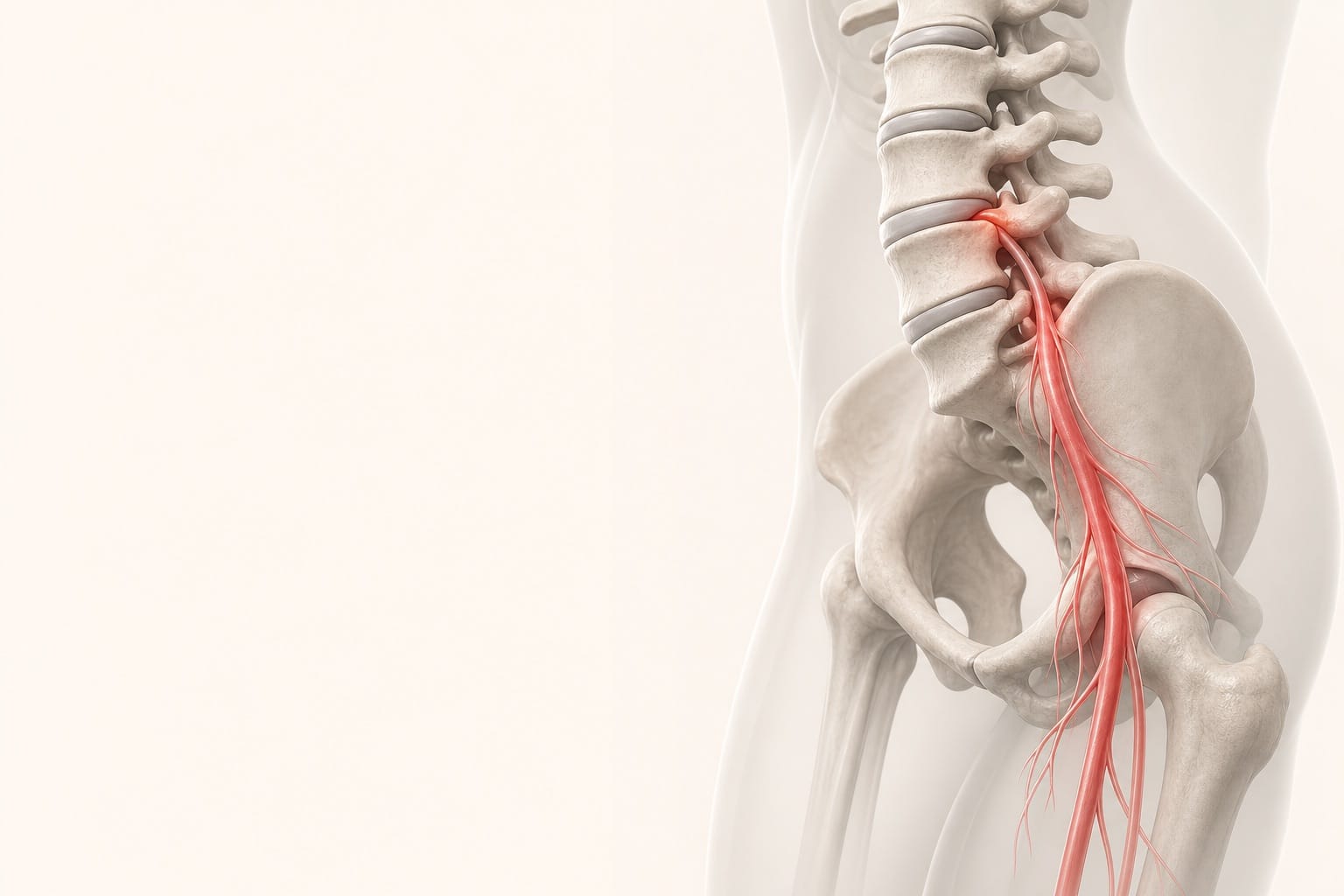 Lumbar spine and sciatic nerve educational illustration for back pain assessment