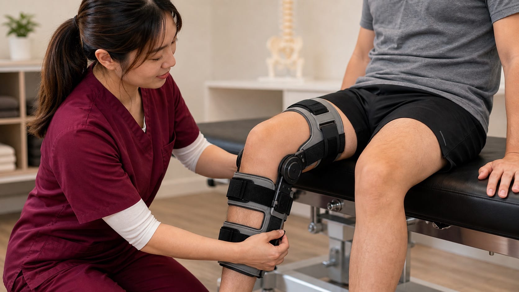 Unloader-style knee brace fitting at One Spine TTDI Unloader-style knee brace fitting at One Spine TTDI