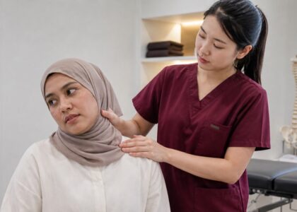 One Spine TTDI practitioner assessing persistent neck pain for a patient
