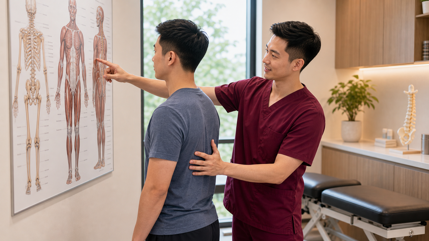 One Spine practitioner checking posture and movement with a patient