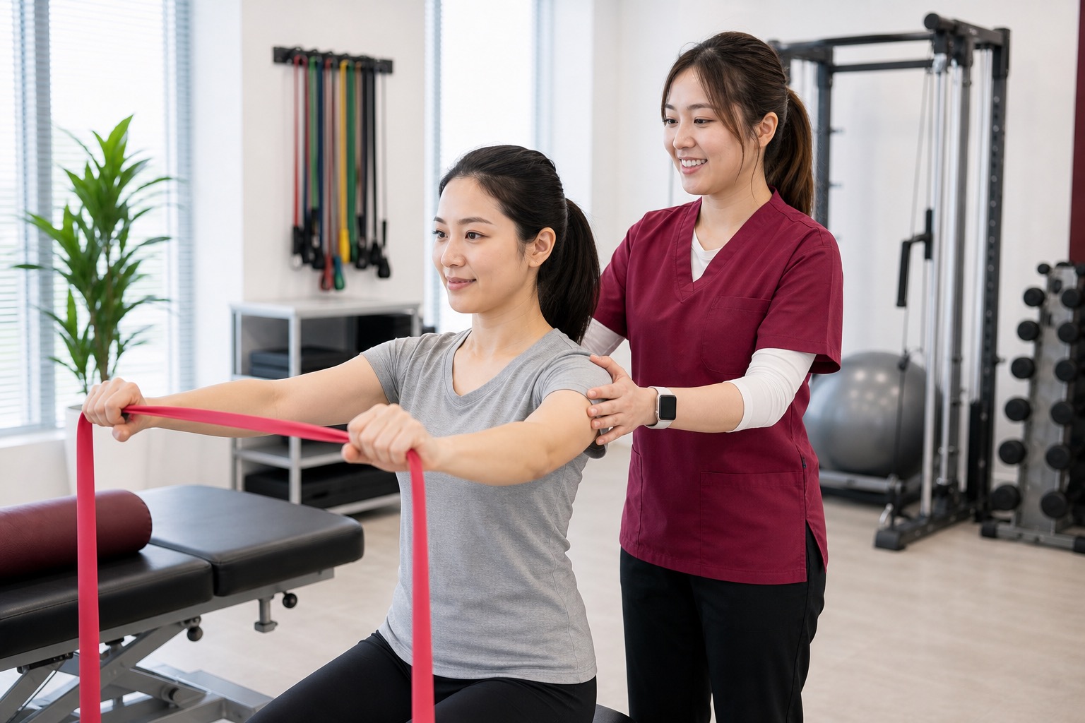 Clinician guiding a rehabilitation exercise with a patient at One Spine